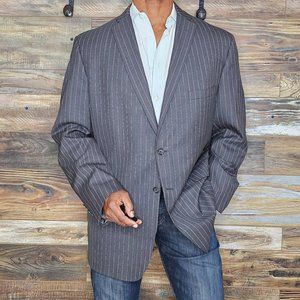 Custom Corporate Image Wool Blend Gray Stripes Stitched Lapel Blazer Jacket 44L